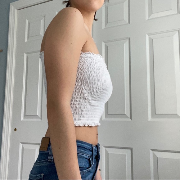 Hollister White Ruched Cropped Tube Top - Picture 3 of 7